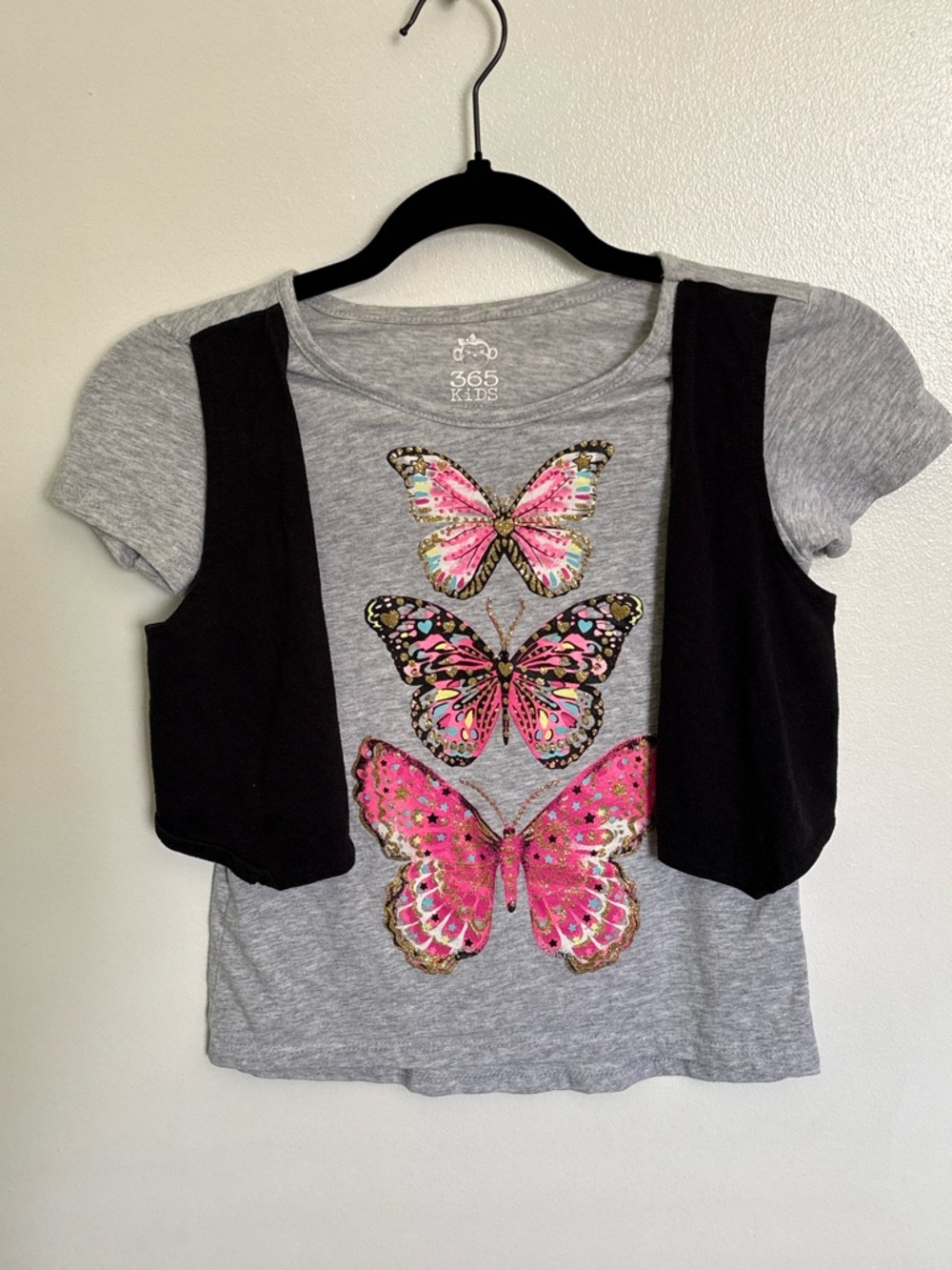 Garanimals Gray Tee with Black Vest and Pink Butterfly Trio